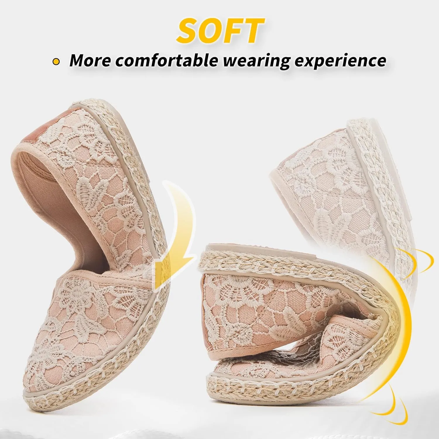 BABUDOG Women's Black Flats with Flower Embroideried,White Lace Ballet Flats,Comfortable Dress Flats