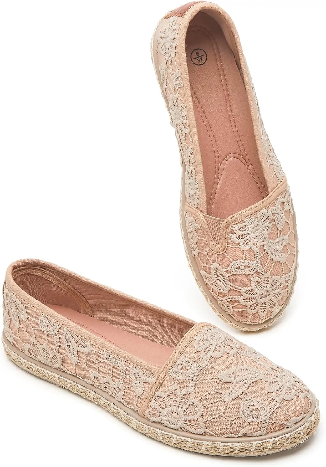 BABUDOG Women's Black Flats with Flower Embroideried,White Lace Ballet Flats,Comfortable Dress Flats