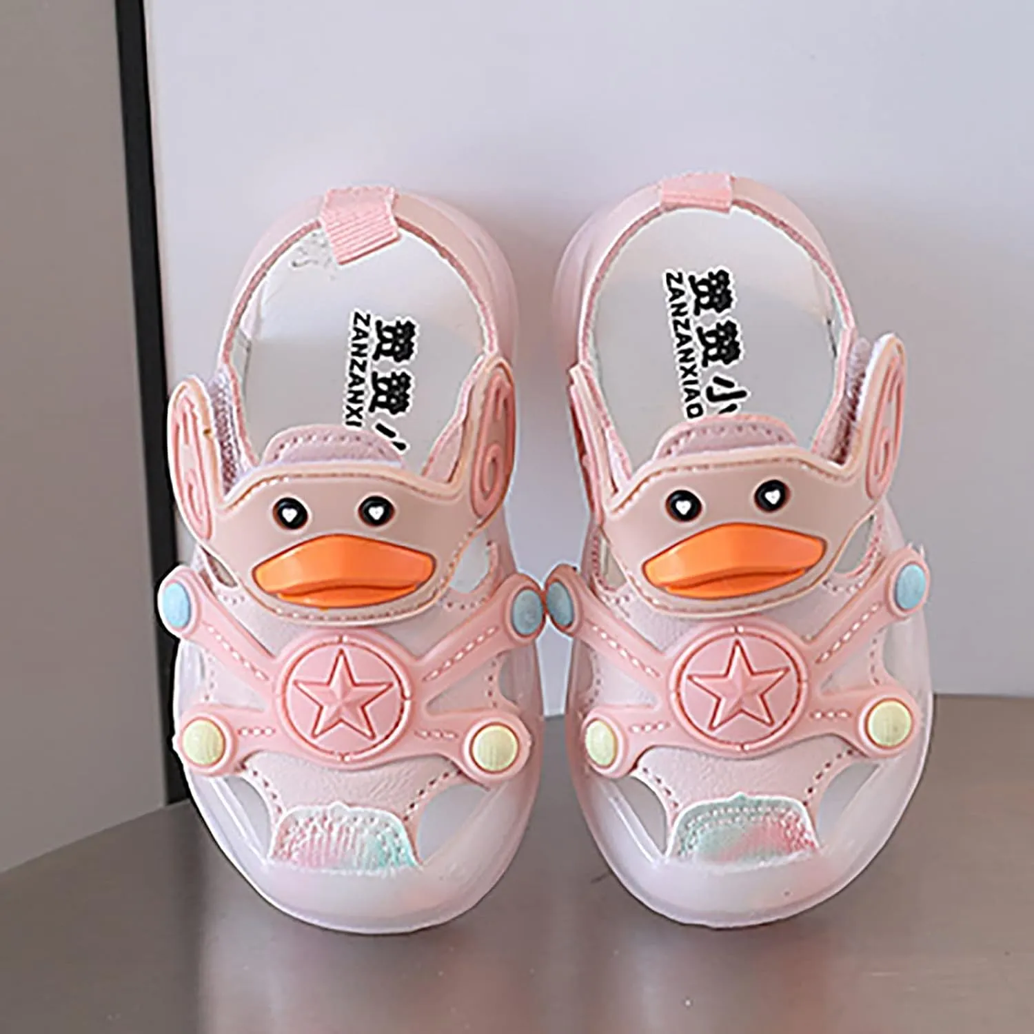 Baby Girls Boys Light Up Sandals Closed Toe Toddler Cute Walking Shoes Flat Rubber Infant Strap Shoe Soft Soles