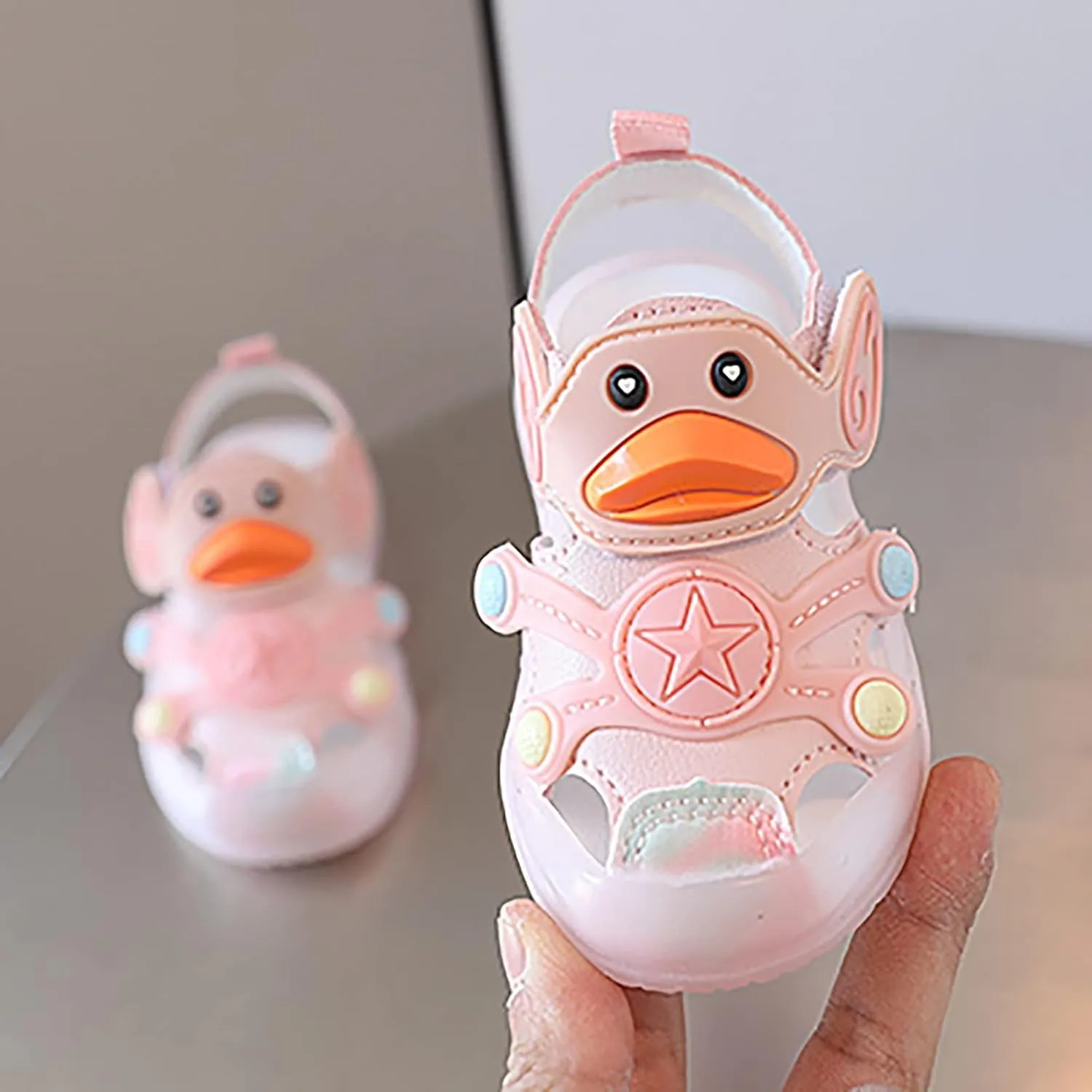 Baby Girls Boys Light Up Sandals Closed Toe Toddler Cute Walking Shoes Flat Rubber Infant Strap Shoe Soft Soles