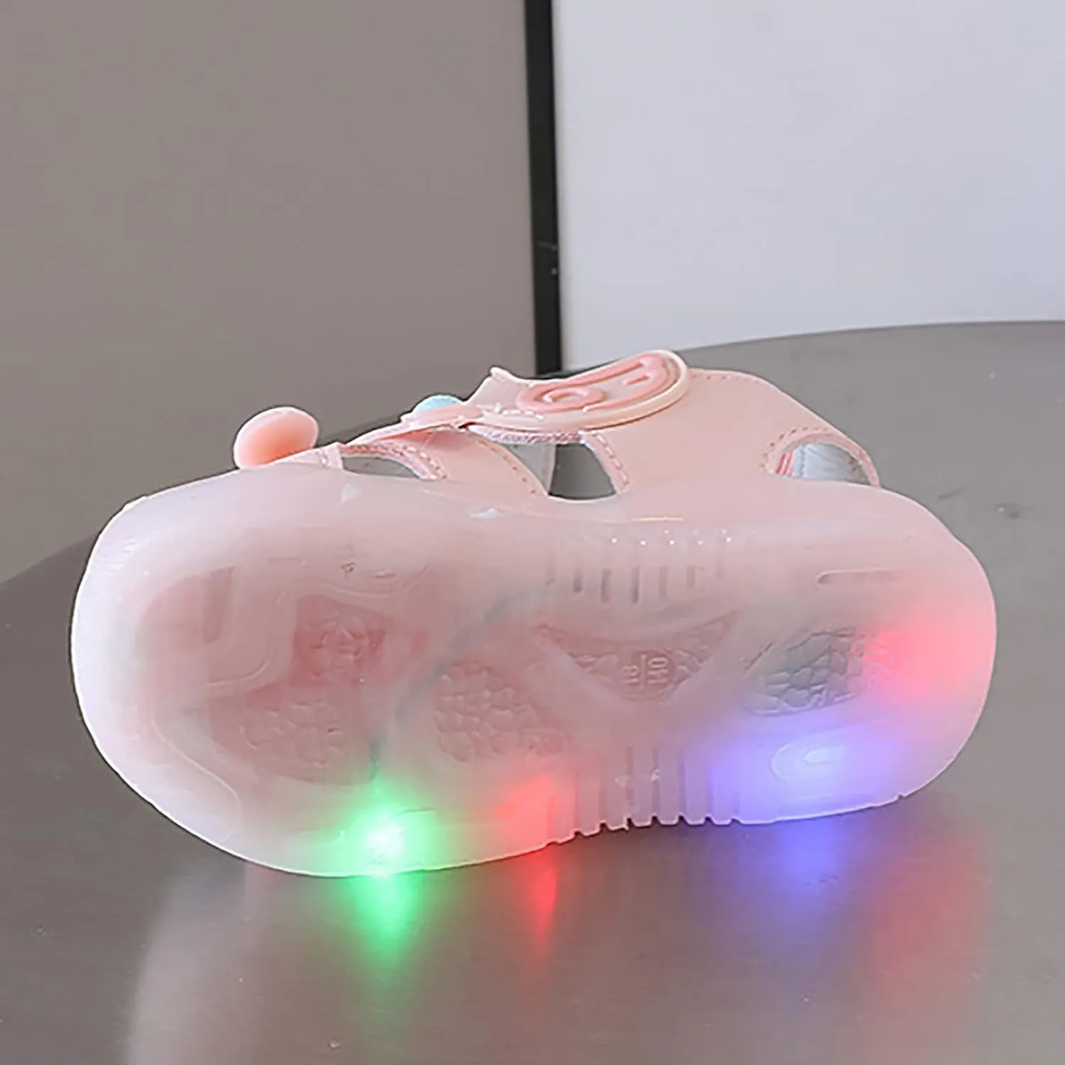 Baby Girls Boys Light Up Sandals Closed Toe Toddler Cute Walking Shoes Flat Rubber Infant Strap Shoe Soft Soles