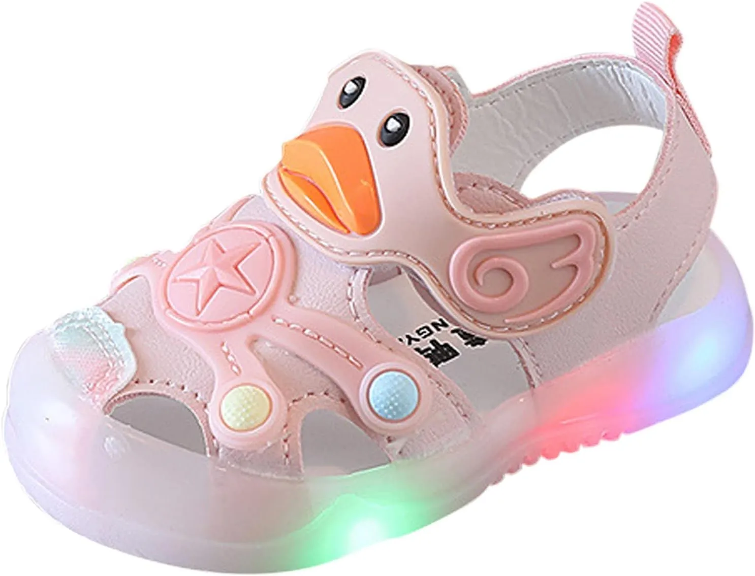 Baby Girls Boys Light Up Sandals Closed Toe Toddler Cute Walking Shoes Flat Rubber Infant Strap Shoe Soft Soles