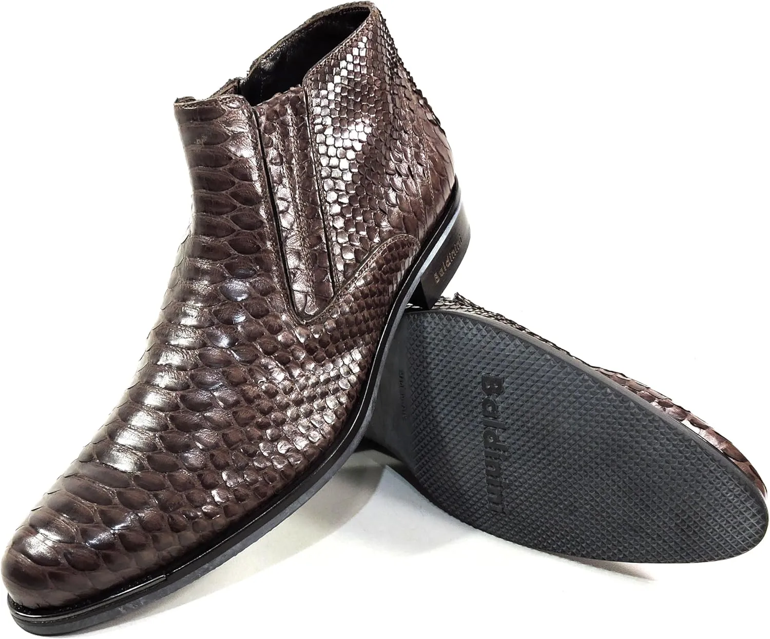 Baldinini Men's Special Pattern Leather Ankle Boots, Brown, Size 43 EU