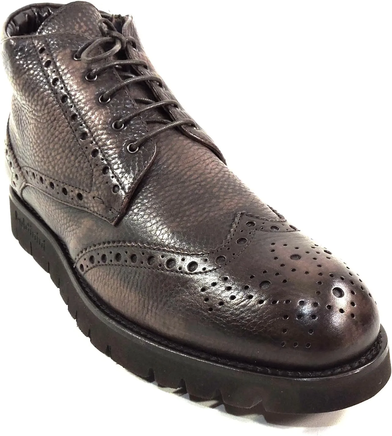 Baldinini Men's Wingtip Ankle Boots, Brown Pebbled Leather, Fur Lined, Lug Sole