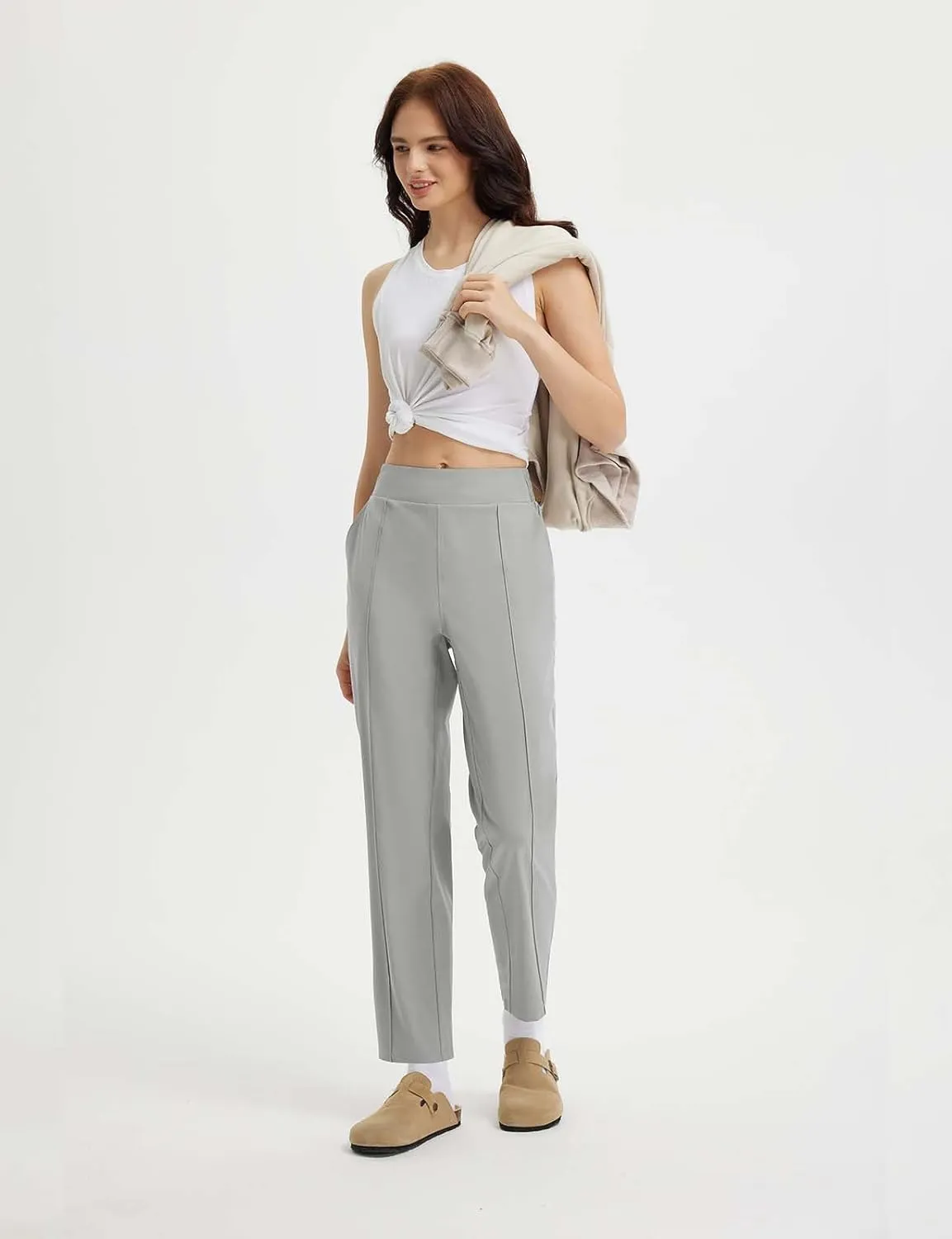 baleaf Women's Travel Pants Lightweight Business Casual Work Pants Stretch Petite Ankle Golf Slacks with Pockets UPF50 