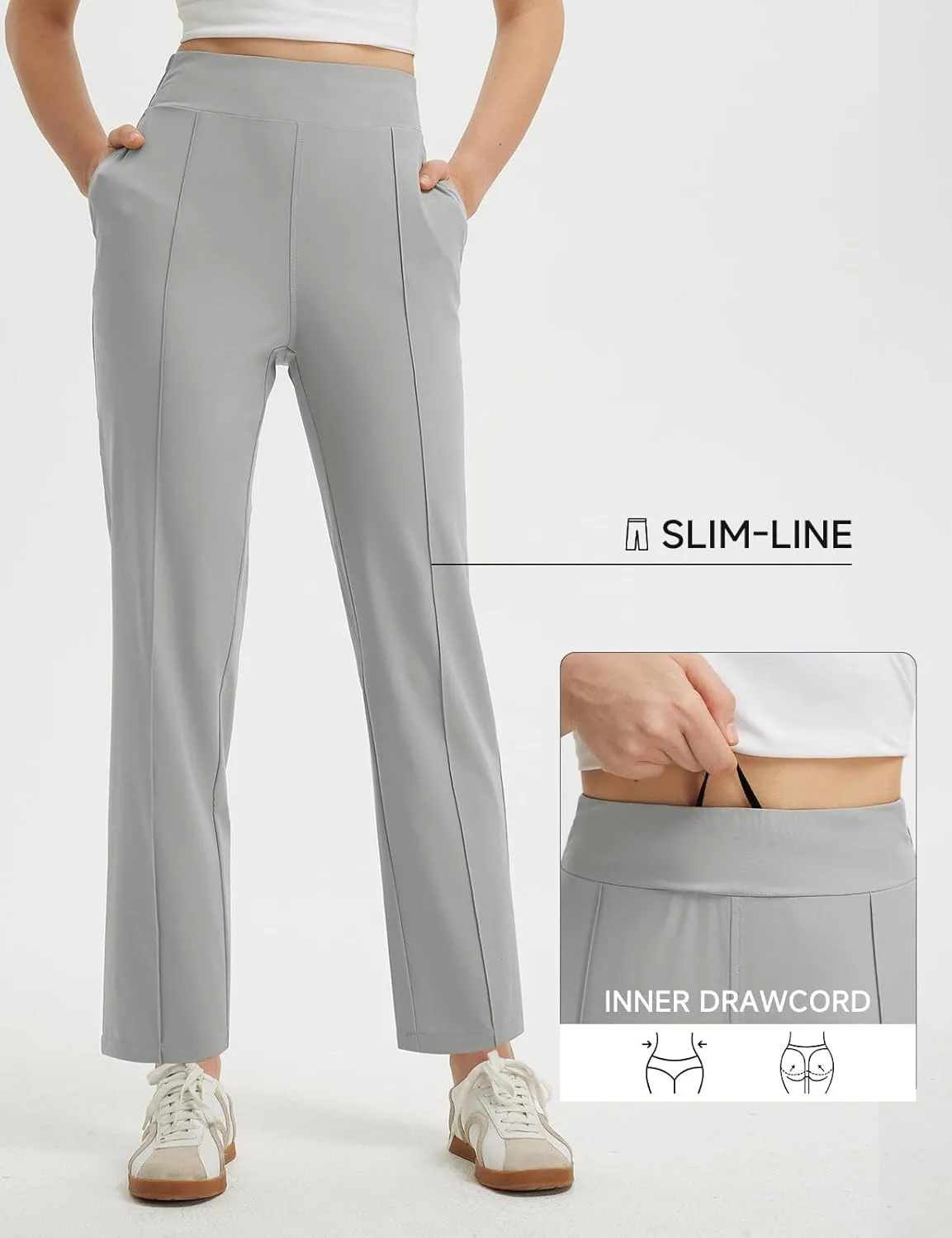 baleaf Women's Travel Pants Lightweight Business Casual Work Pants Stretch Petite Ankle Golf Slacks with Pockets UPF50 