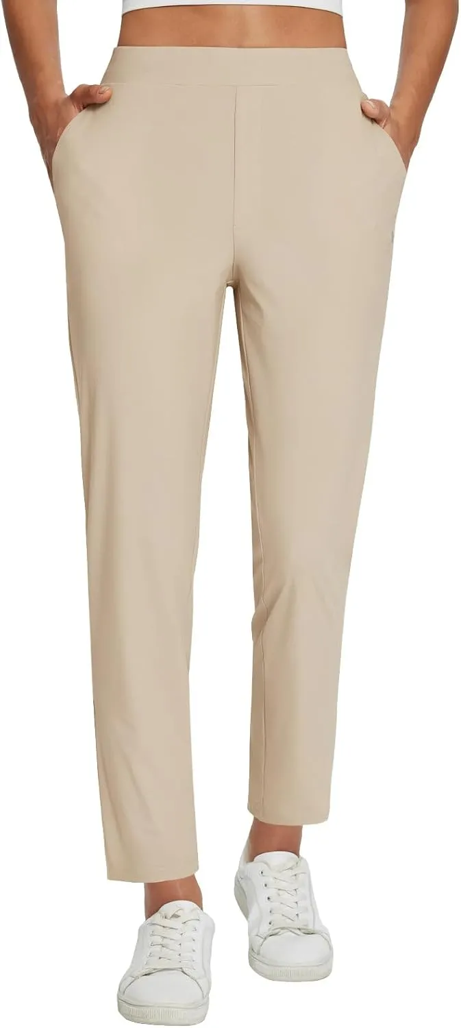 baleaf Womens Travel Pants Lightweight Stretch with Zipper Pockets Petite Ankle Dressy Golf Work Business Casual Slacks