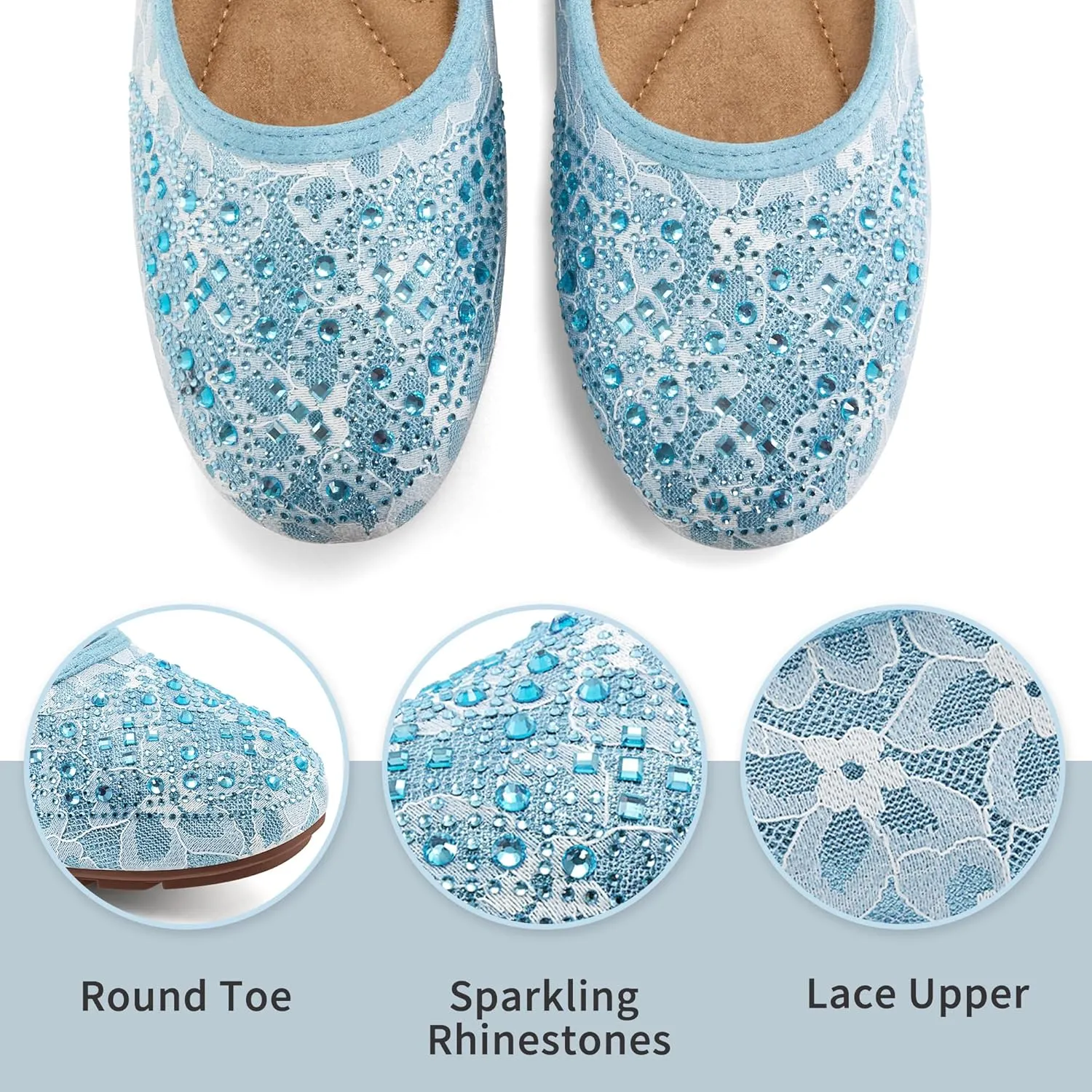 Ballet Flats for Women Dressy : Comfortable Dress Rhinestone Lace Wedding Flat - Ladies Slip On Walking Office Shoes