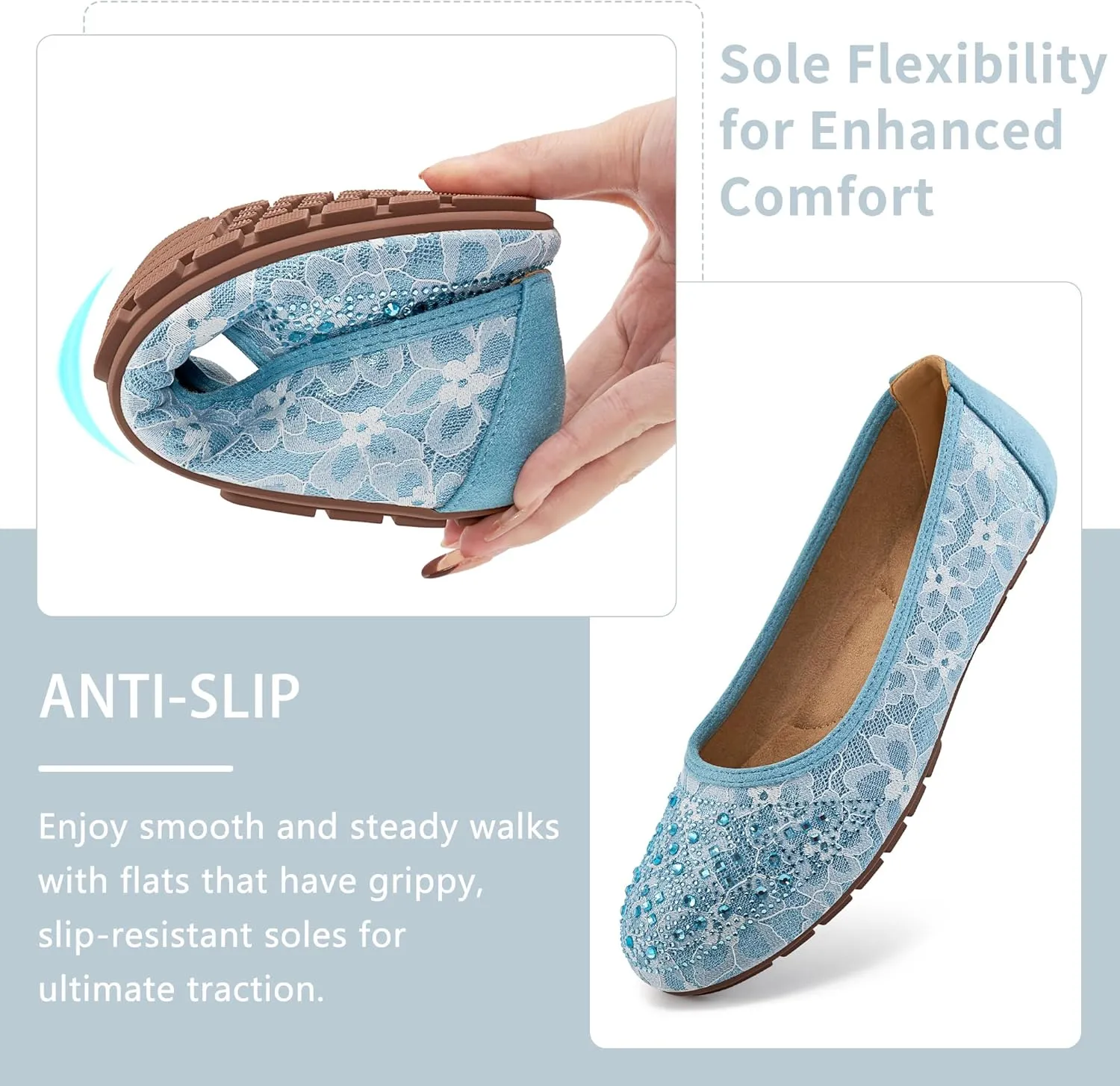 Ballet Flats for Women Dressy : Comfortable Dress Rhinestone Lace Wedding Flat - Ladies Slip On Walking Office Shoes
