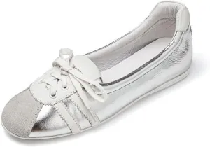 Ballet Sneakers for Woman Leather Trendy Lace Up Ballerina Flats Round Toe Fancy Walking Office Ballet Shoes 2025 Spring Summer Casual Daily Comfortable Footwear
