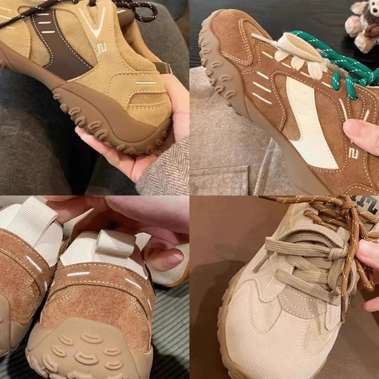 Ballet Sneakers for Woman Leather Trendy Lace Up Chunky Ballerina Flats Retro Sporty Running Walking Wide Box Fancy Ballet Shoes 2025 Spring Summer Casual Outdoor Footwear