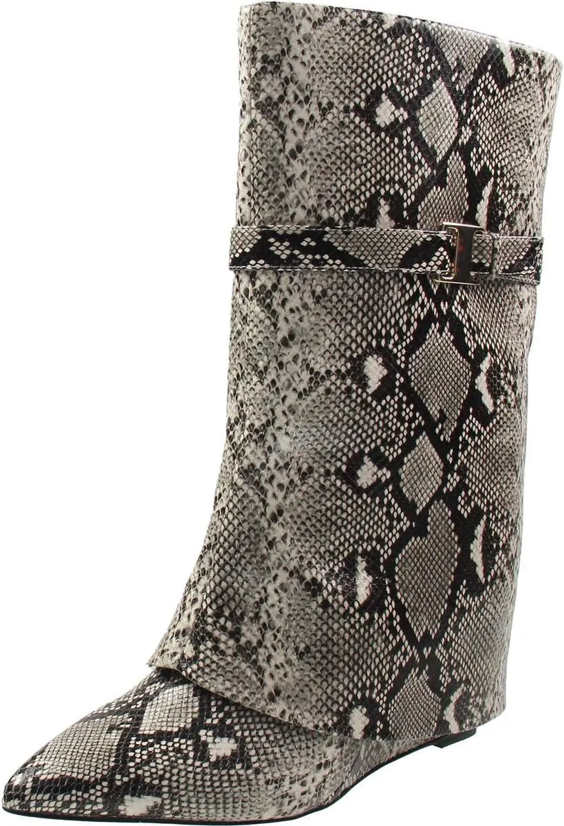 BCBGeneration Womens Fold-Over Leather Mid-Calf Boots