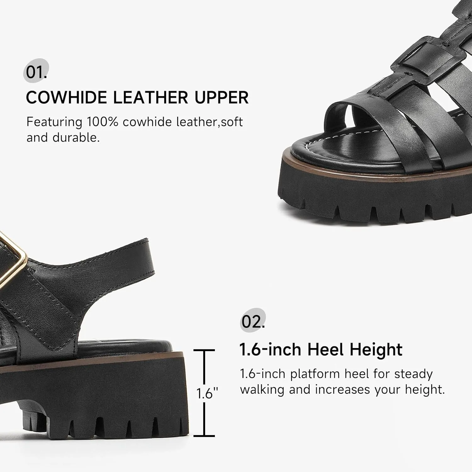 BEAU TODAY Women's Platform Fisherman Sandals, Chunky Gladiator Sandals for Women, Casual Open Toe Leather Sandals, Comfortable Lightweight Dressy Sandals with Ankle Buckle