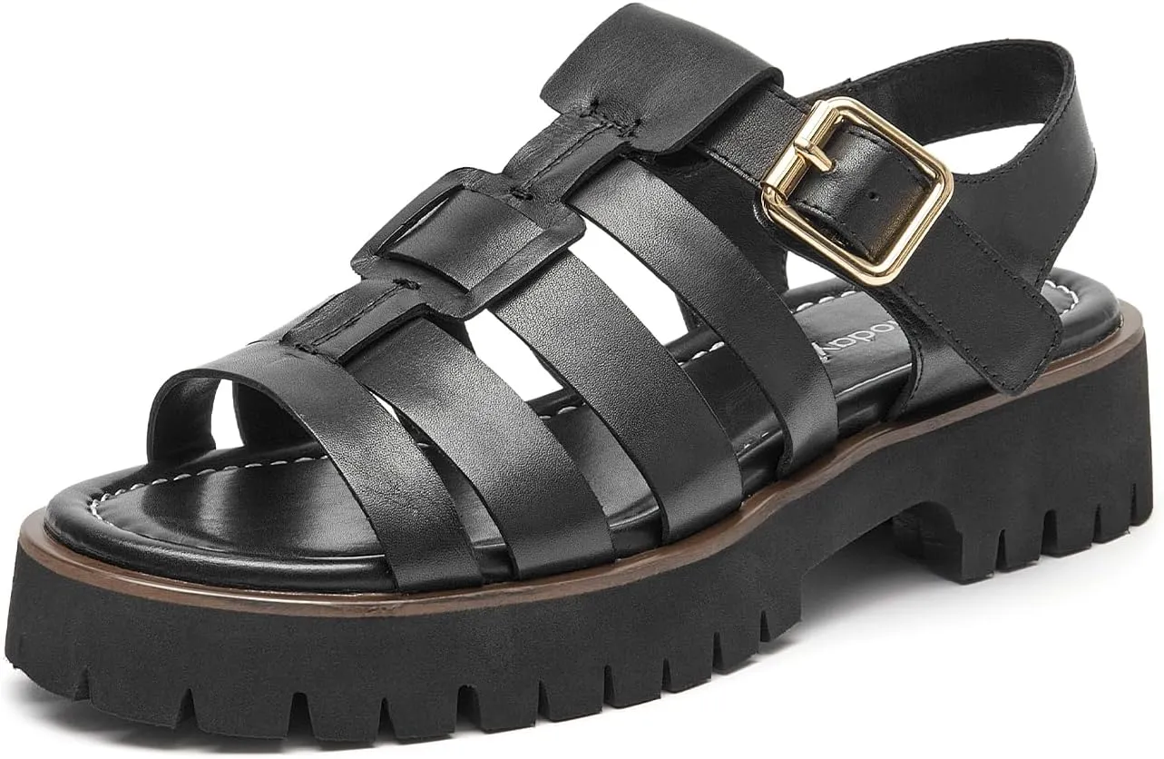 BEAU TODAY Women's Platform Fisherman Sandals, Chunky Gladiator Sandals for Women, Casual Open Toe Leather Sandals, Comfortable Lightweight Dressy Sandals with Ankle Buckle