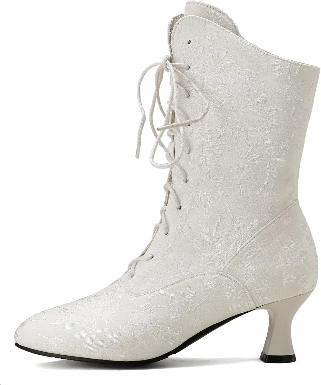 BEAUPAS Women's Victorian Lace-Up Boots Mid Calf Boots Kitten Heel