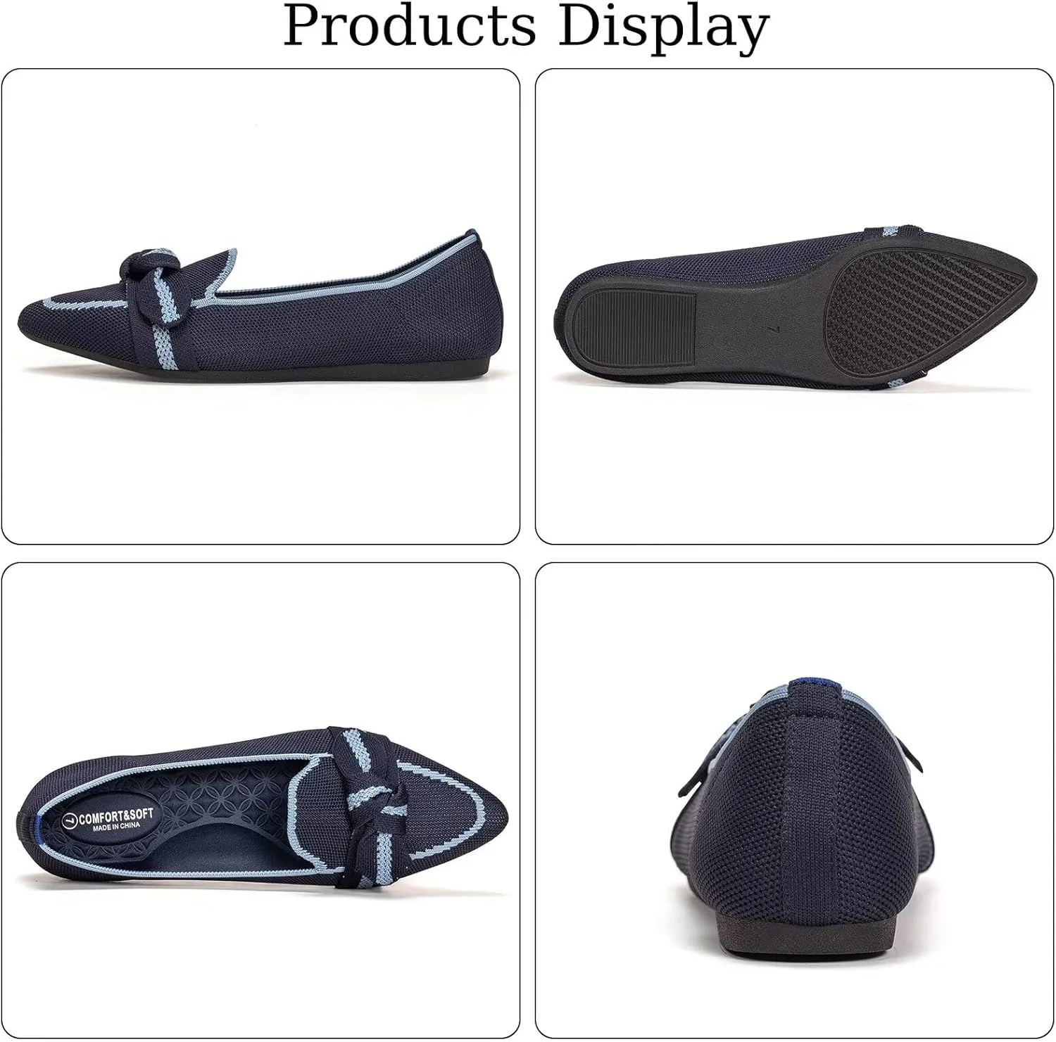 BEJINASH Women's Loafer Flats Casual Knit Fabric Lightweight Dressy Shoes Washable Elegant Pointed-Toe lace-up Bow Shoes Comfortable Ballet Shoes for Women Perfect for Daily