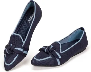 BEJINASH Women's Loafer Flats Casual Knit Fabric Lightweight Dressy Shoes Washable Elegant Pointed-Toe lace-up Bow Shoes Comfortable Ballet Shoes for Women Perfect for Daily