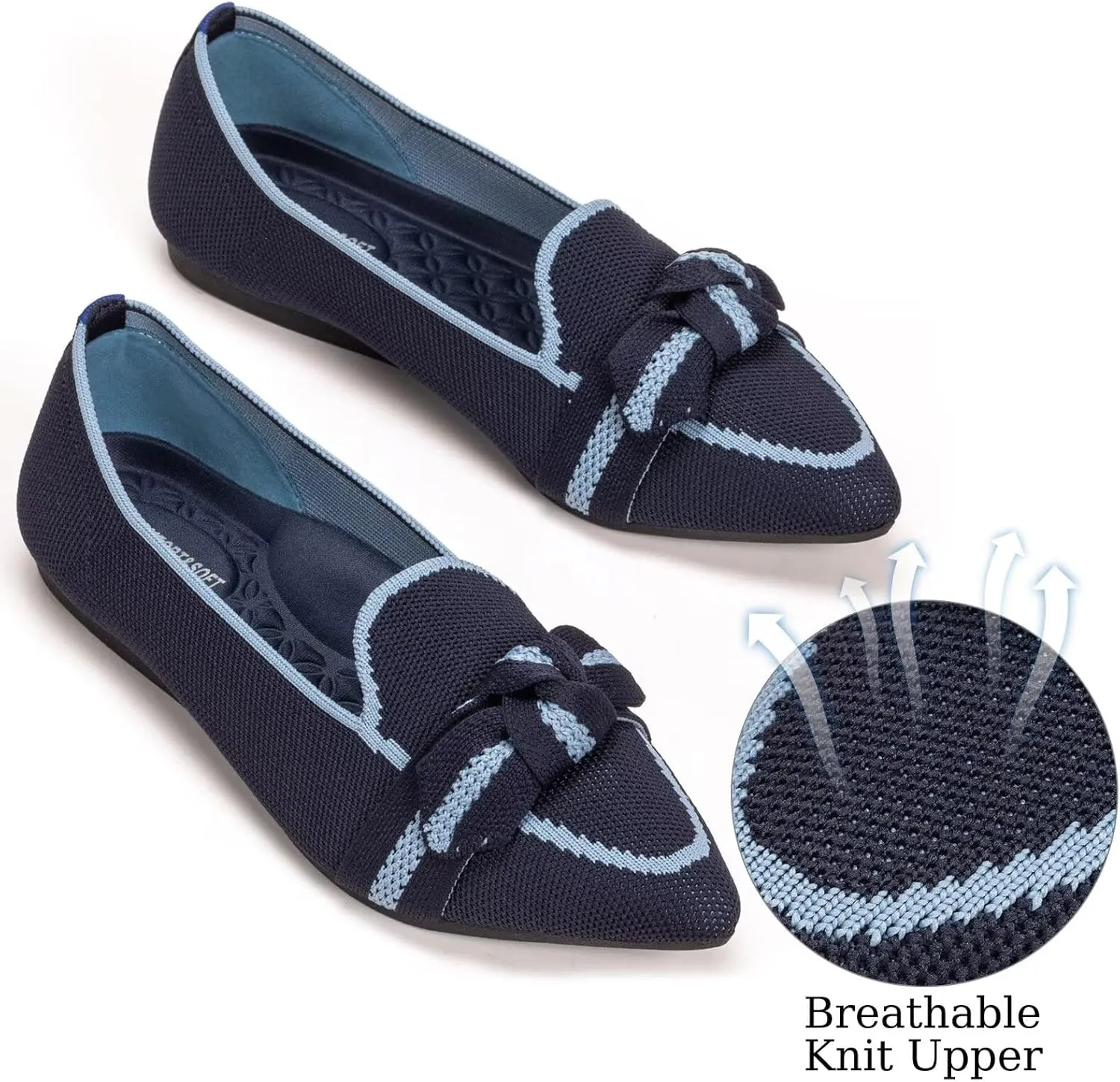 BEJINASH Women's Loafer Flats Casual Knit Fabric Lightweight Dressy Shoes Washable Elegant Pointed-Toe lace-up Bow Shoes Comfortable Ballet Shoes for Women Perfect for Daily
