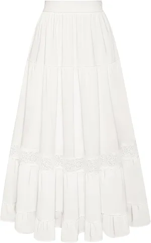 Belle Poque Women's Midi Skirt Boho Flowy Spring Summer Elastic Waist Aline Ruffle Lace Tiered Skirt with Pockets 2025