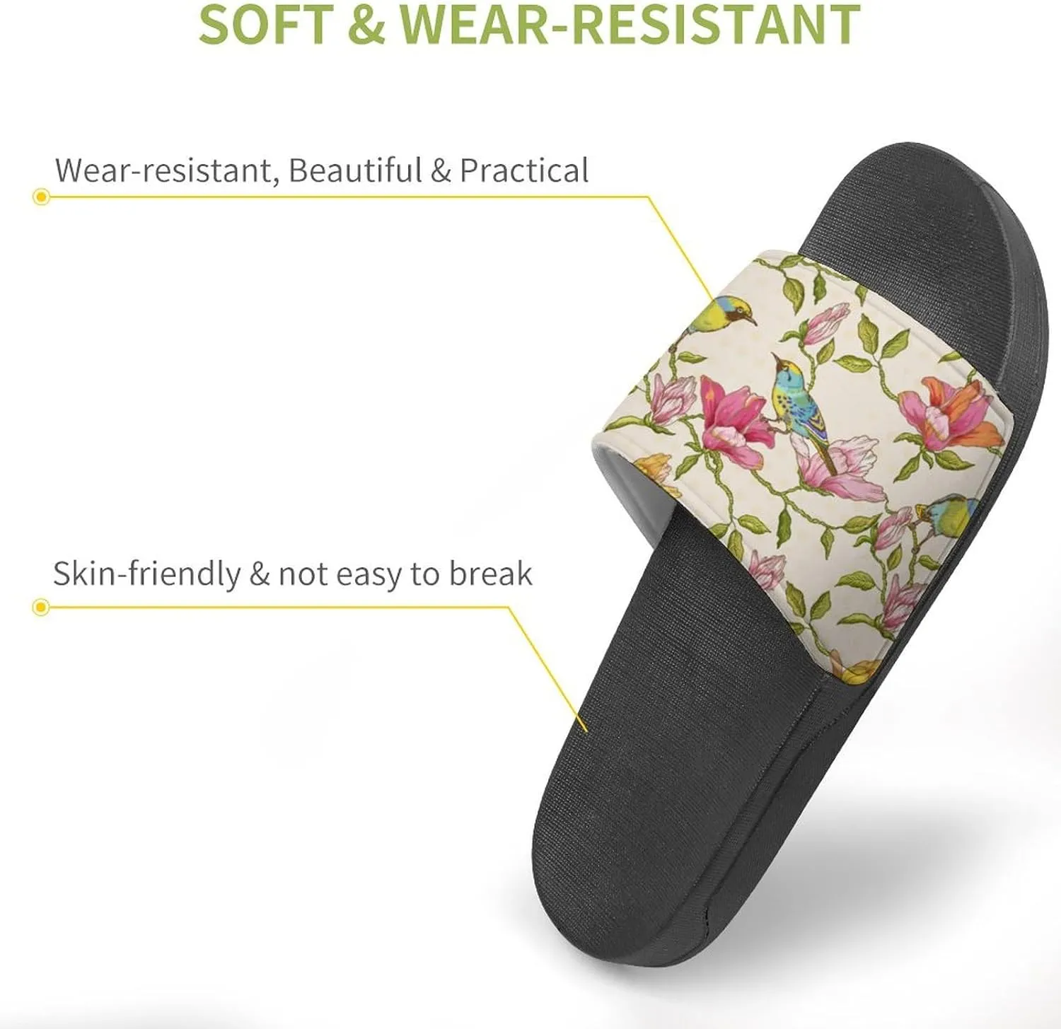 Bird Flower PVC Sandals Man's Womans Casual Slippers House Lightweight Loafers Quick Drying Breathable Beach