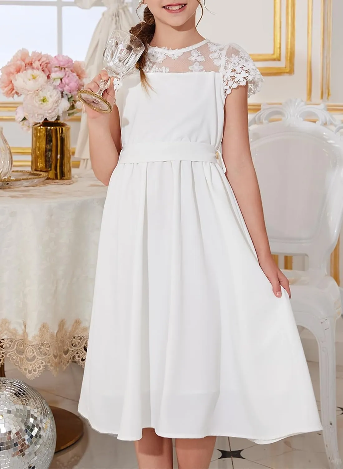 blibean Girls Summer Flower Dresses Semi Formal Lace Wedding Dress Size 6-15 Years