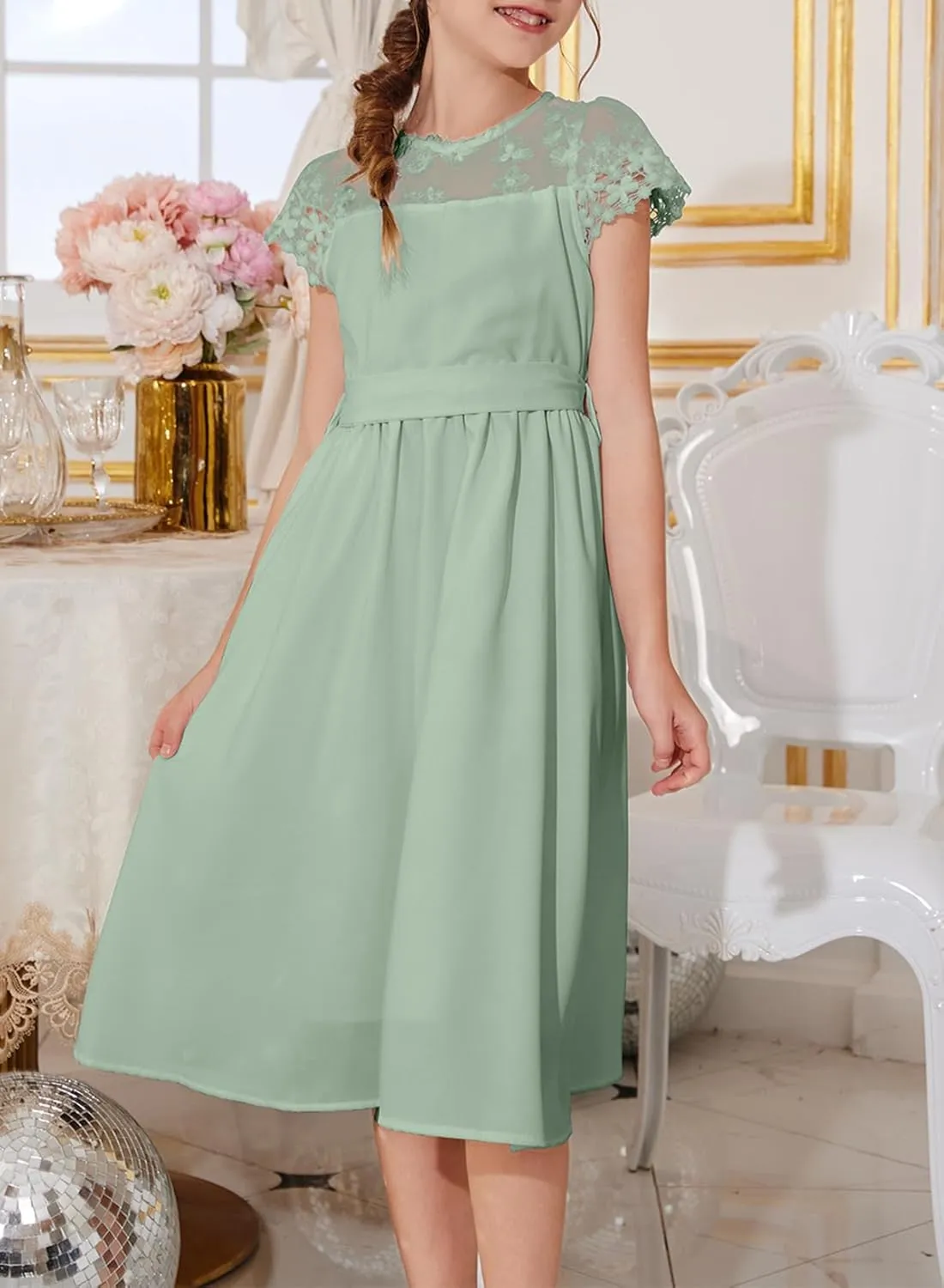blibean Girls Summer Flower Dresses Semi Formal Lace Wedding Dress Size 6-15 Years