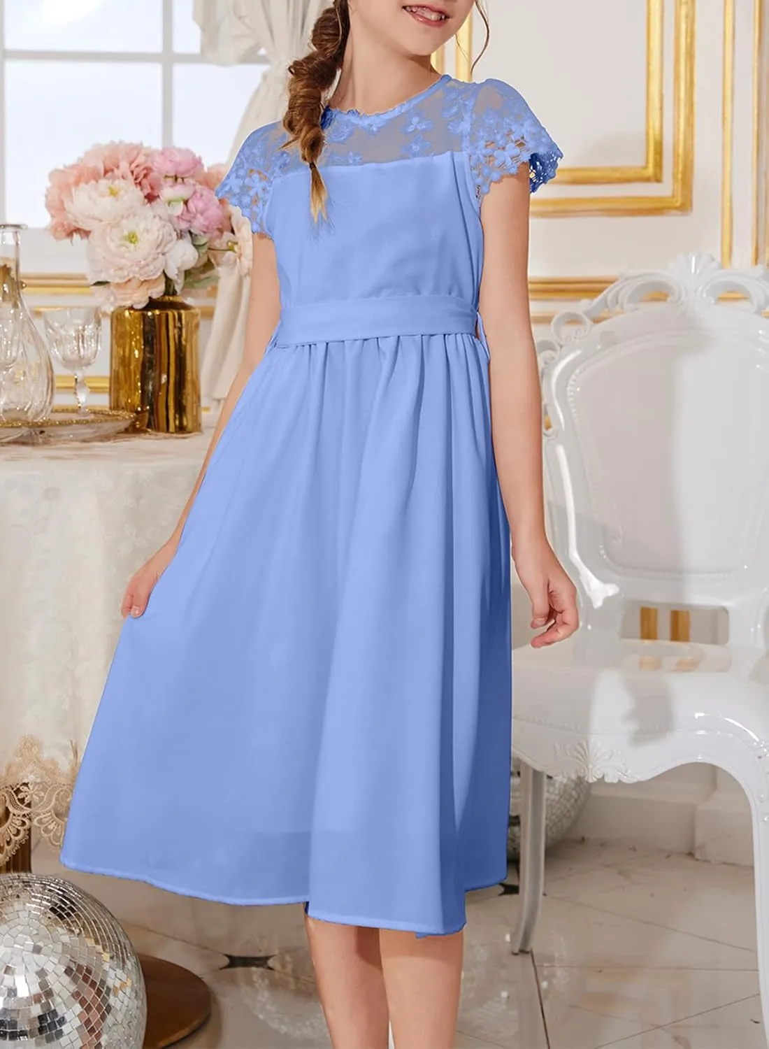 blibean Girls Summer Flower Dresses Semi Formal Lace Wedding Dress Size 6-15 Years
