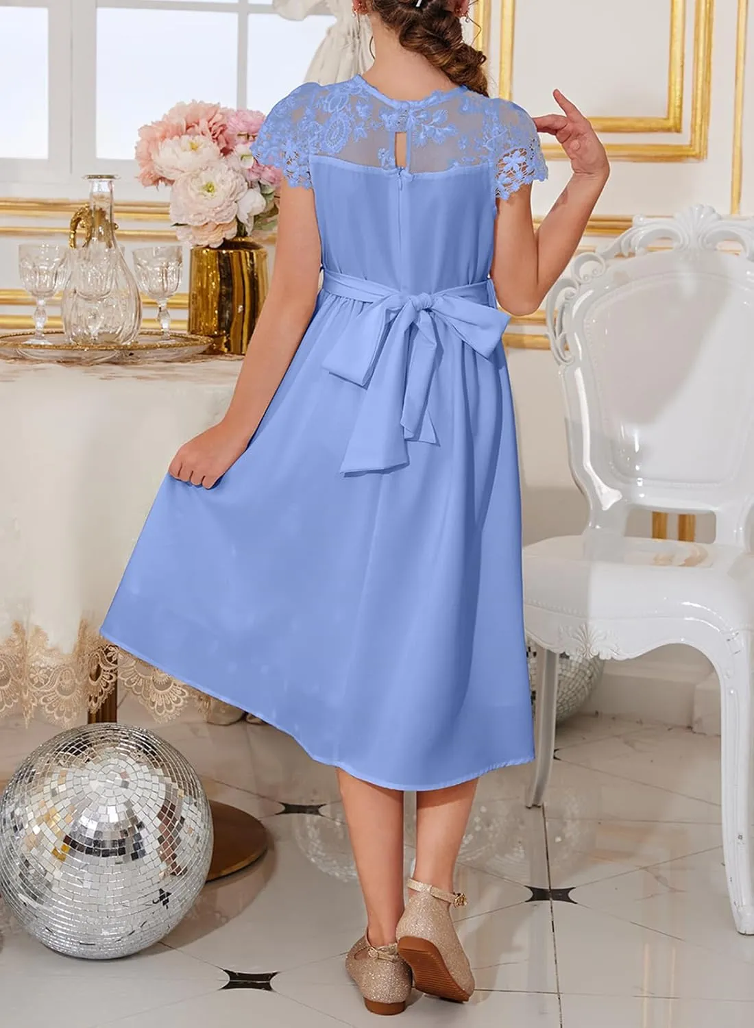 blibean Girls Summer Flower Dresses Semi Formal Lace Wedding Dress Size 6-15 Years