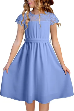 blibean Girls Summer Flower Dresses Semi Formal Lace Wedding Dress Size 6-15 Years