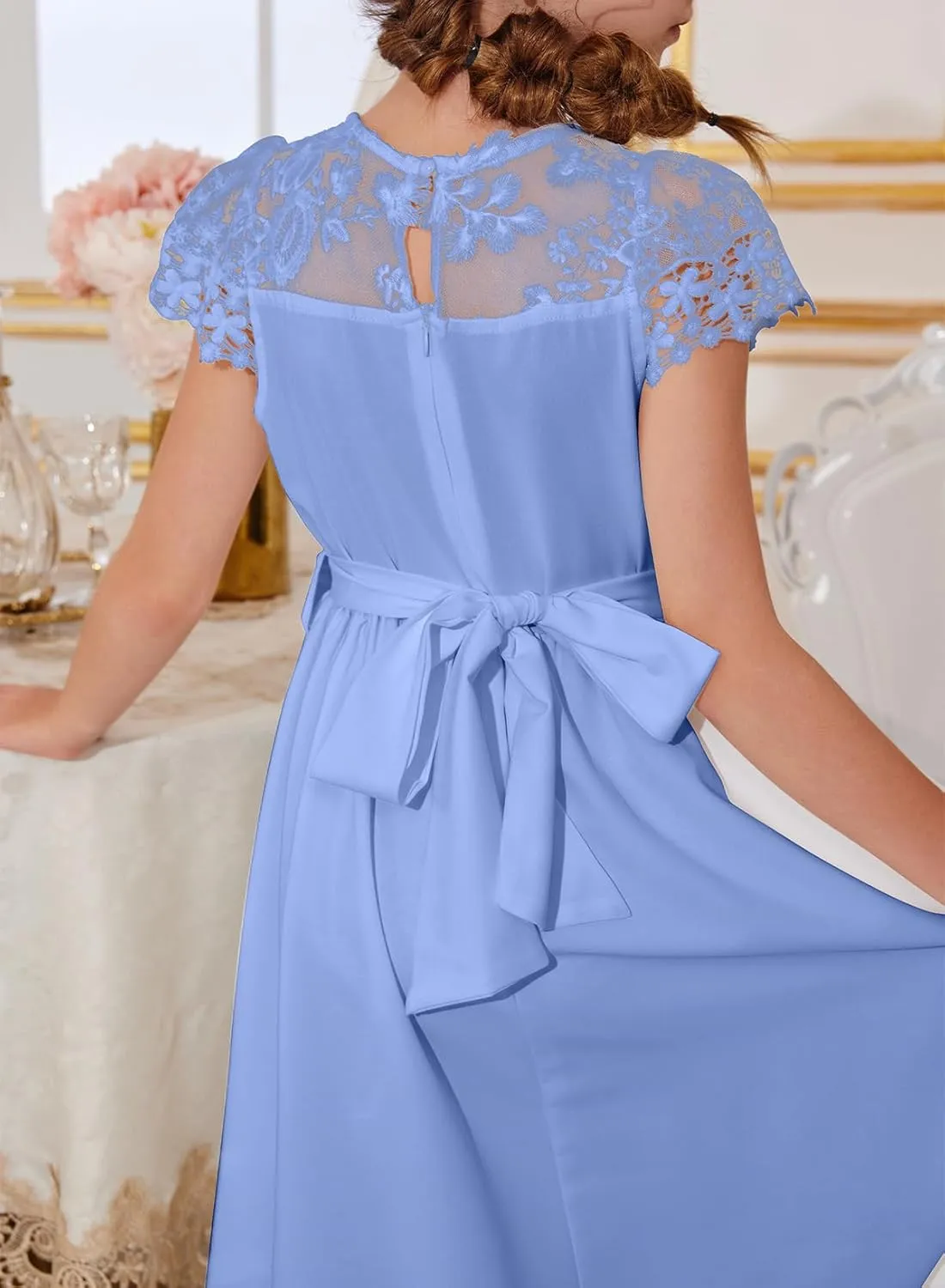 blibean Girls Summer Flower Dresses Semi Formal Lace Wedding Dress Size 6-15 Years