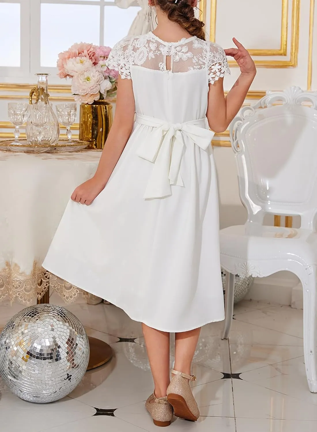 blibean Girls Summer Flower Dresses Semi Formal Lace Wedding Dress Size 6-15 Years