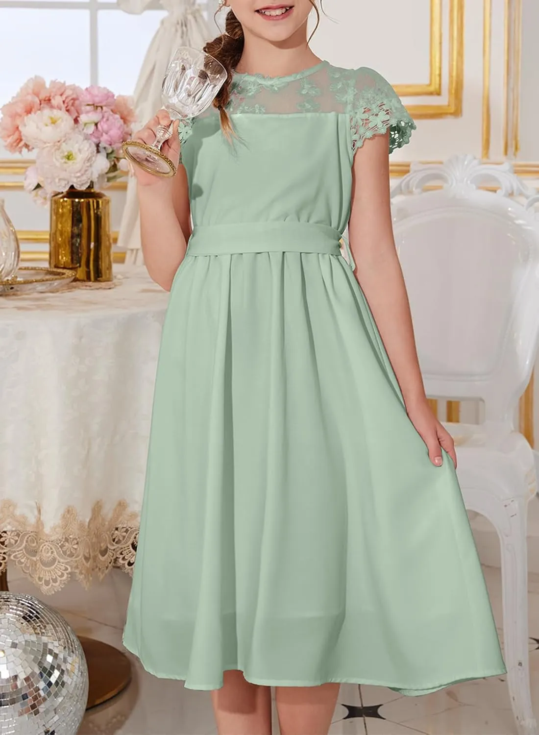 blibean Girls Summer Flower Dresses Semi Formal Lace Wedding Dress Size 6-15 Years