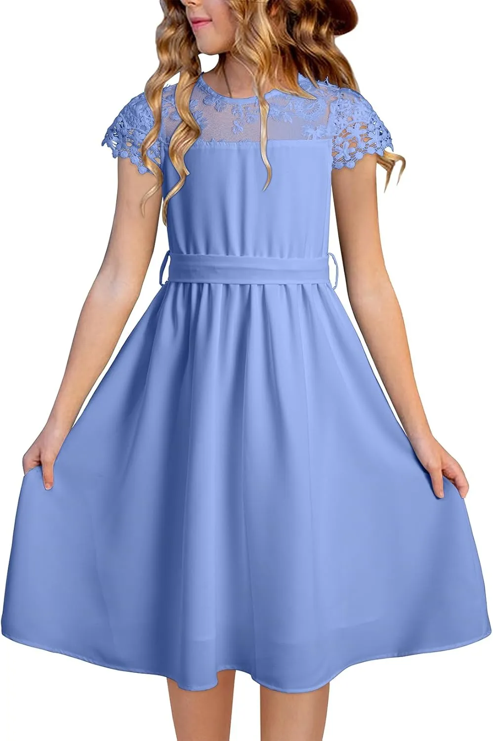 blibean Girls Summer Flower Dresses Semi Formal Lace Wedding Dress Size 6-15 Years