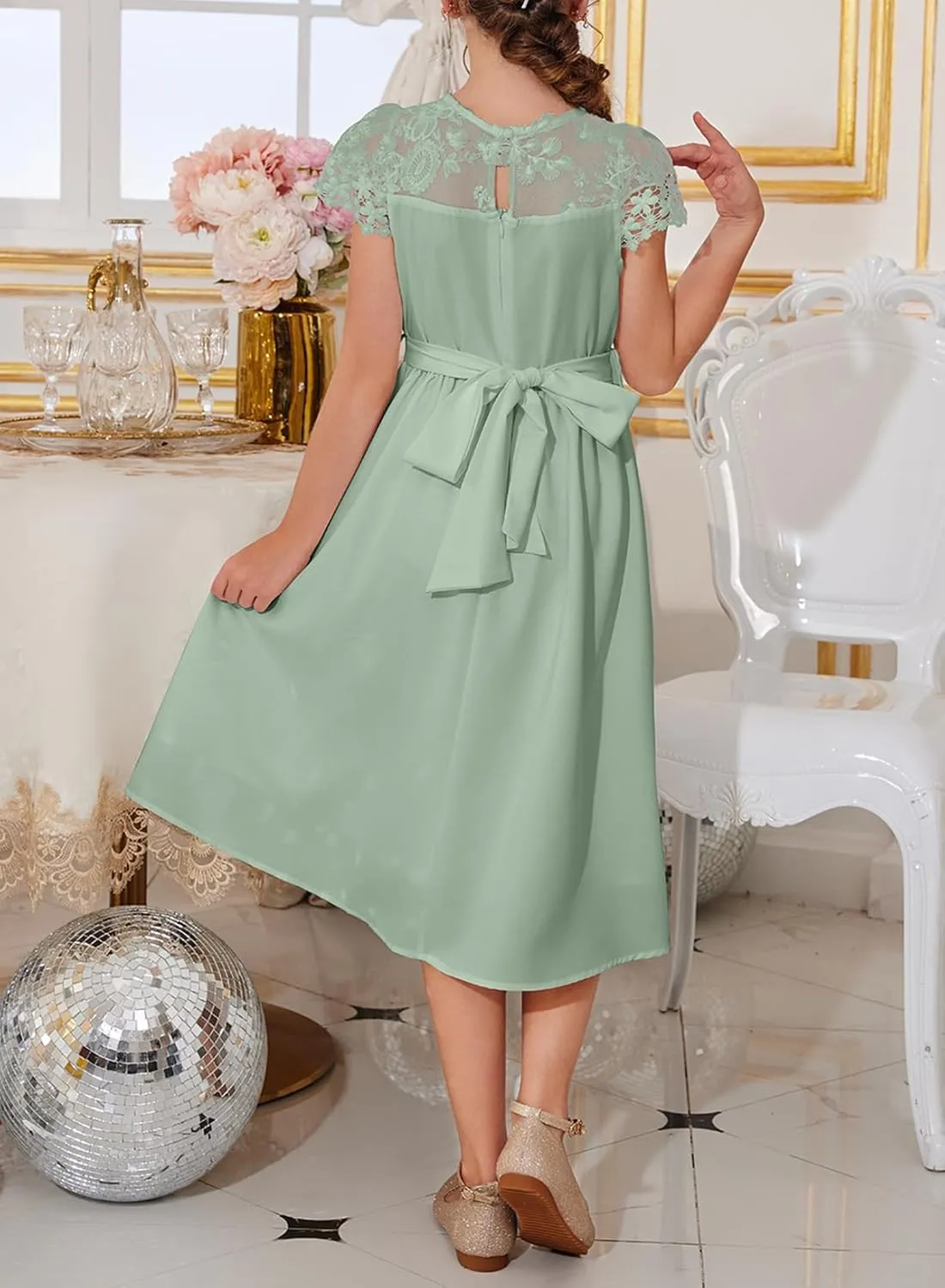 blibean Girls Summer Flower Dresses Semi Formal Lace Wedding Dress Size 6-15 Years
