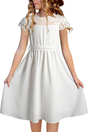 blibean Girls Summer Flower Dresses Semi Formal Lace Wedding Dress Size 6-15 Years