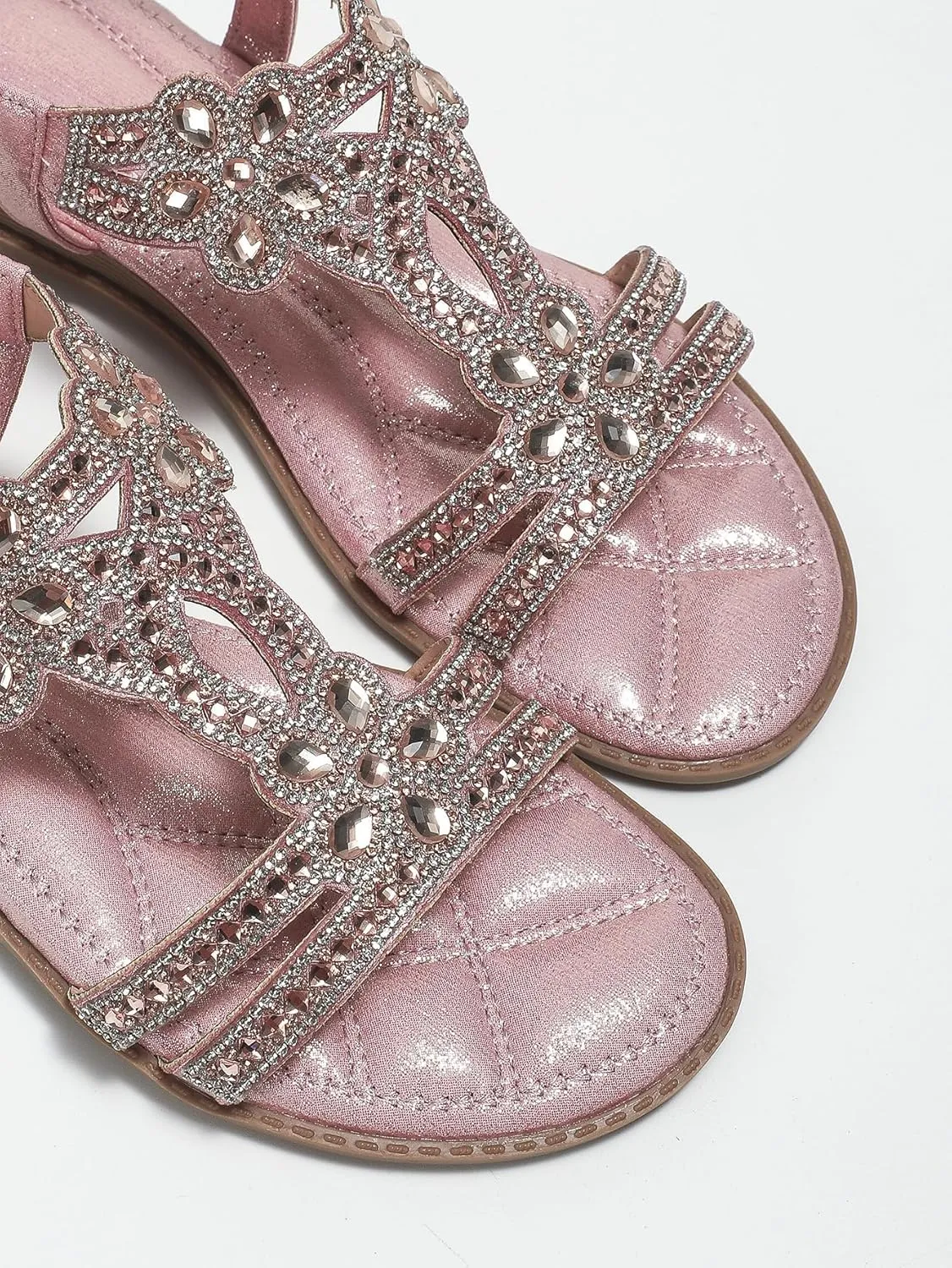Boho Sandals For Women,Women's Flat Sandals Dressy Summer, Comfortable Rhinestone Beaded Sandal Strappy Ankle Strap Elastic T-Strap Dress Thong Beach Shoes Flip Flops Sparkling Jeweled Flats