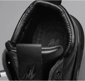 Boxpopla Men's Leather High-Top Casual Shoes Crocodile Pattern Fashion Sneakers Lightweight Waterproof Slip Sports Shoes