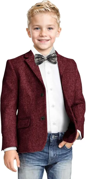 Boys Blazer Classic Jacket for Boy Wedding Retro Herringbone Casual Jacket Formal Tweed Patterned Sport Coat
