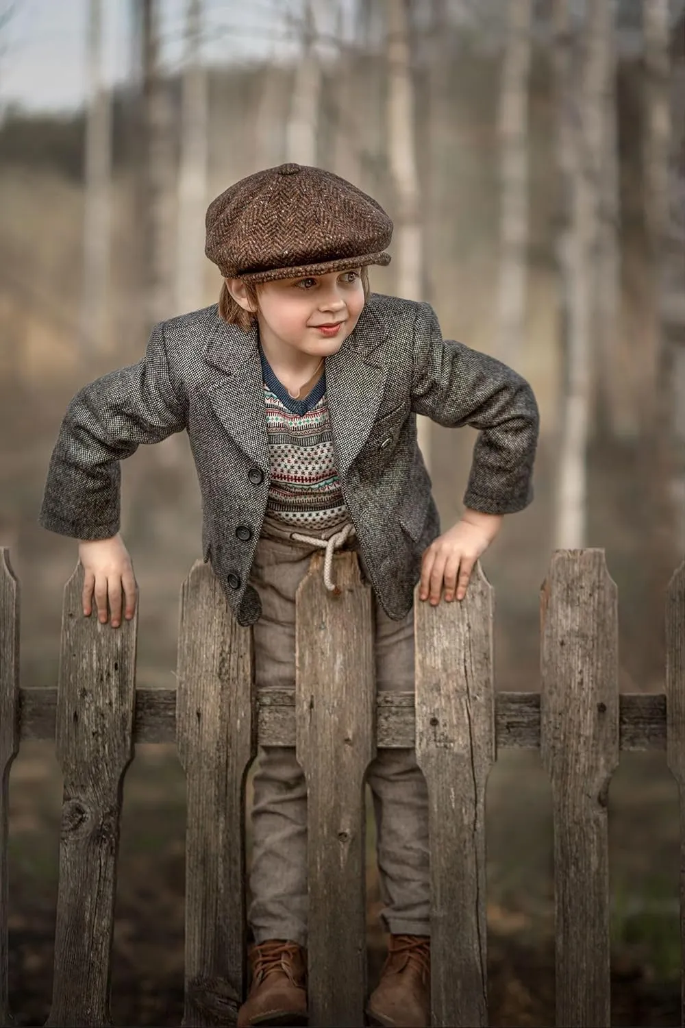 Boys Blazer Classic Jacket for Boy Wedding Retro Herringbone Casual Jacket Formal Tweed Patterned Sport Coat