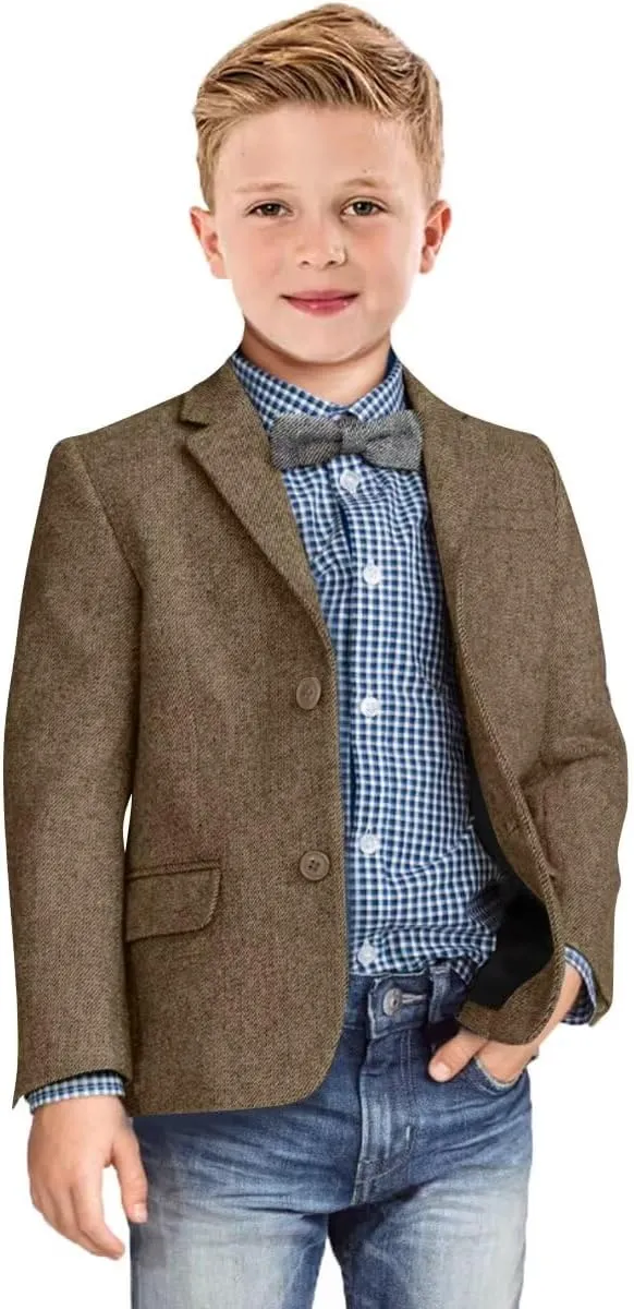 Boys Blazer Retro Herringbone Sport Coat Formal Tweed Patterned Classic Kids Jacket for Boy Wedding Casual Jacket