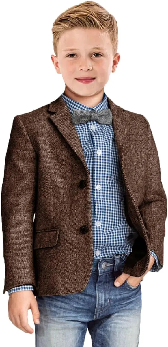 Boys Blazer Retro Herringbone Sport Coat Formal Tweed Patterned Classic Kids Jacket for Boy Wedding Casual Jacket