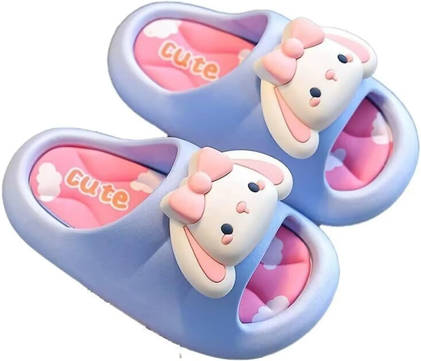 Bunny Slippers Unisex Child Boys & Girls Slides Sandals for Kids Cute Cartoon Animal Cloud Sandals Slipper for Indoor Outdoor Beach Garden Shoes Pink 32/33 Stretch(Light Blue a,3-3.5 Big Kid)