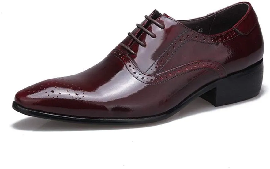 Business Oxford for Men Formal Shoes Lace Up StyleGenuine Leather Patent Leather Carving Pointed Toe Flats Block Heel Solid Colors