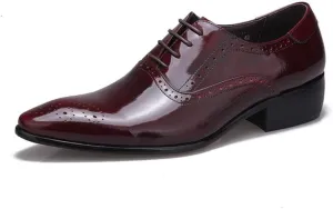 Business Oxford for Men Formal Shoes Lace Up StyleGenuine Leather Patent Leather Carving Pointed Toe Flats Block Heel Solid Colors