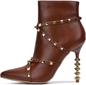 Cape Robbin Ines Sexy Stiletto Sculpted High Heels Booties for Women, Pointed Toe Ankle Booties with Gold Studs