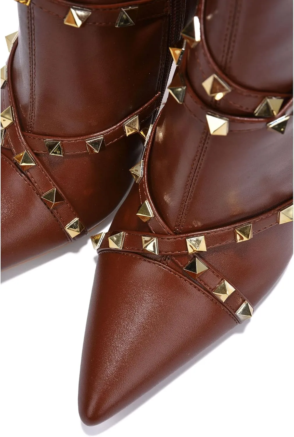 Cape Robbin Ines Sexy Stiletto Sculpted High Heels Booties for Women, Pointed Toe Ankle Booties with Gold Studs