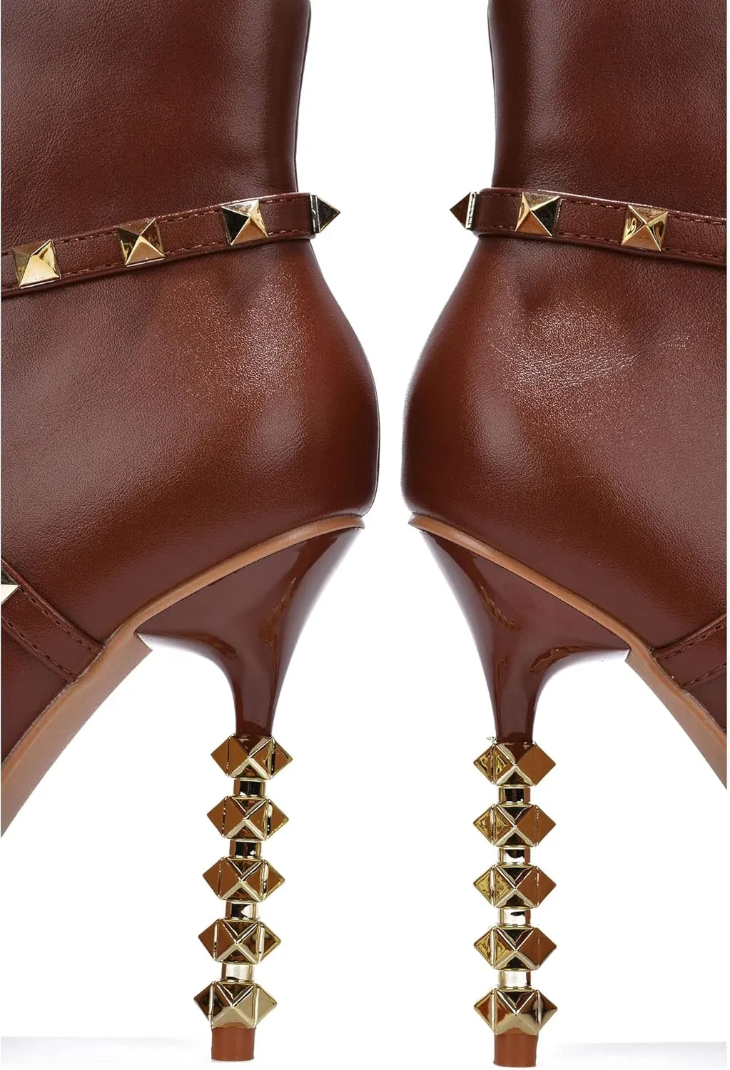 Cape Robbin Ines Sexy Stiletto Sculpted High Heels Booties for Women, Pointed Toe Ankle Booties with Gold Studs