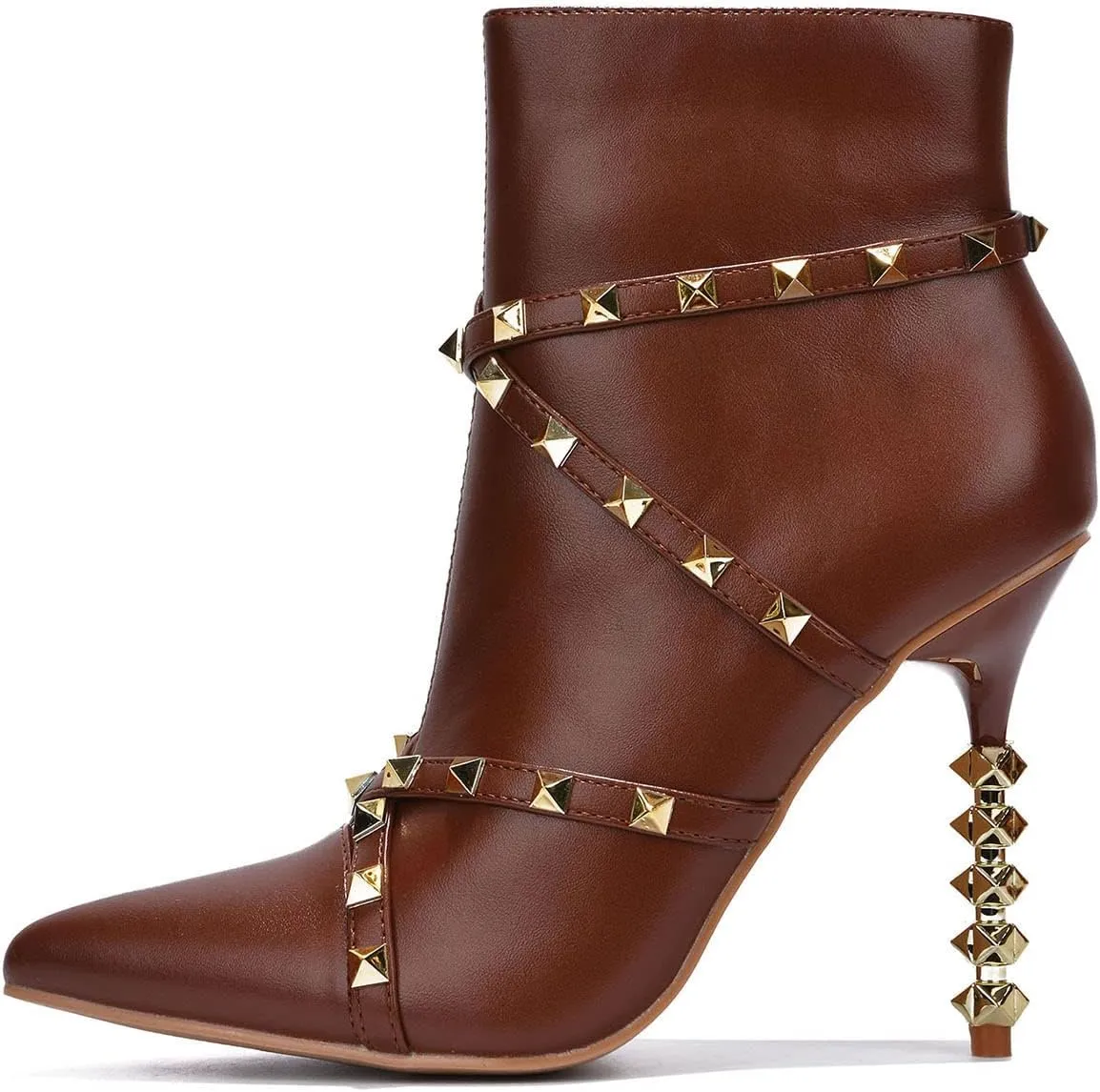 Cape Robbin Ines Sexy Stiletto Sculpted High Heels Booties for Women, Pointed Toe Ankle Booties with Gold Studs