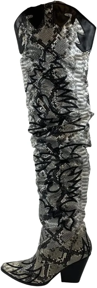 Cape Robbin Kelsey-21 Snake Black Block Heel Over The Knee Western Fashion Boots (Snake Black, 7)