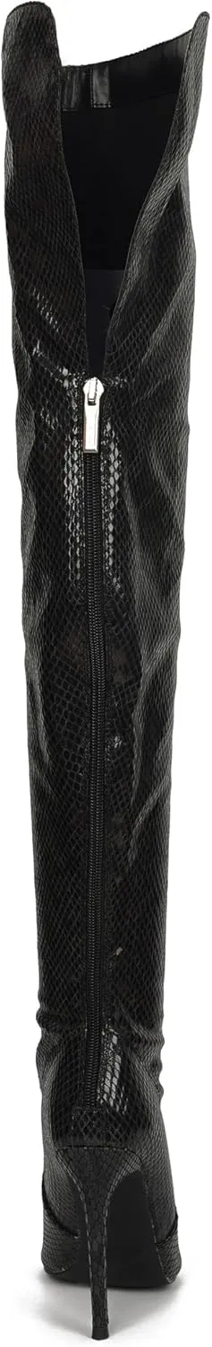 Cape Robbin Toxic Faux Snake Thigh High Over The Knee Boots, Peep Toe Stiletto Heel, Fashion Dress Boots for Women